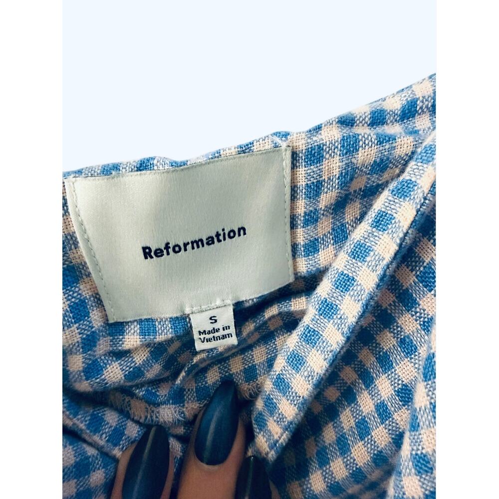 Reformation Aubree Linen Dress in a blue and white gingham print size small - Picture 5 of 11